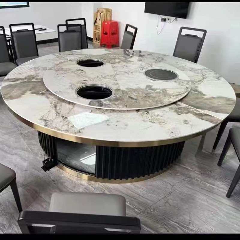 轻奢简约岩板电动餐桌电磁炉一体带转盘酒店大圆桌餐厅宴会饭桌,商业/办公家具,酒店桌椅,淘宝优惠券,粉丝福利购,淘宝优惠卷