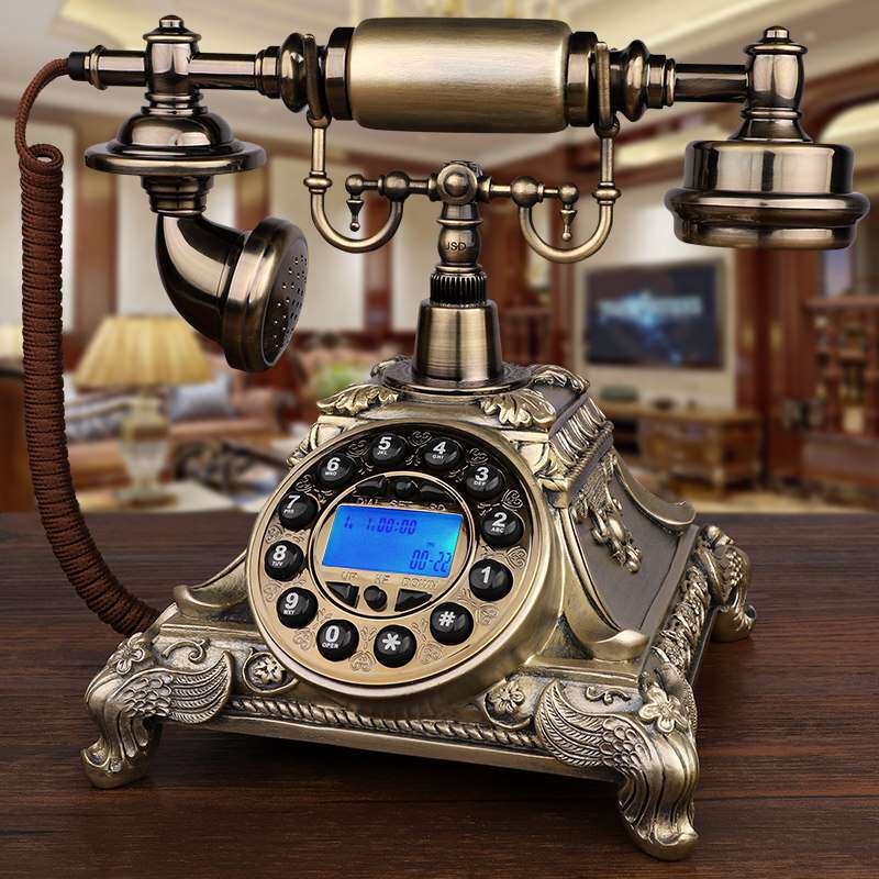 欧式复古电话机座机家用老式仿古电话机固定无线插卡旋转客厅有线