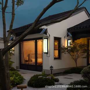 庭院灯别墅太阳能外墙灯大门两侧壁灯新中式 仿云石院子灯长效续航