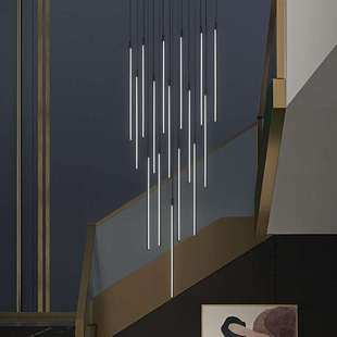 楼梯吊灯长吊灯北欧创意个性 楼旋转挑空长条客厅灯饰 轻奢别墅复式