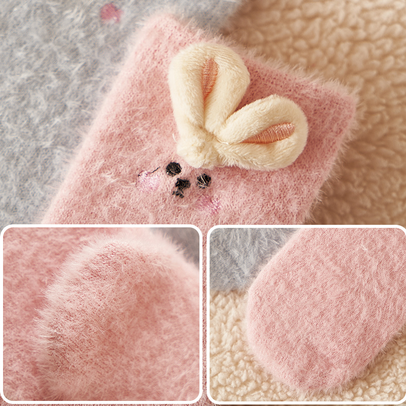 水貂绒袜子女秋冬季加绒加厚保暖可爱卡通居M家睡眠地板中筒月子