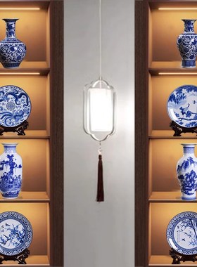 新中式茶室酒f店博古架壁柜高档复古装饰品青花陶瓷器花瓶插花摆