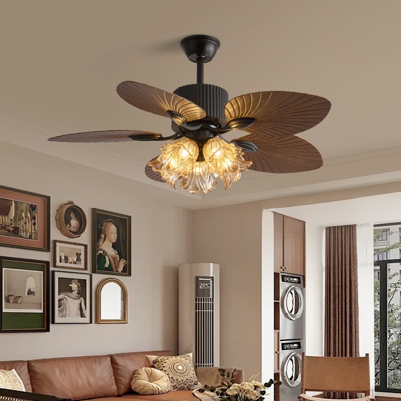 东南亚美式覆古风扇灯吊s扇一体吊扇灯家用客厅大尺寸风扇中古吊