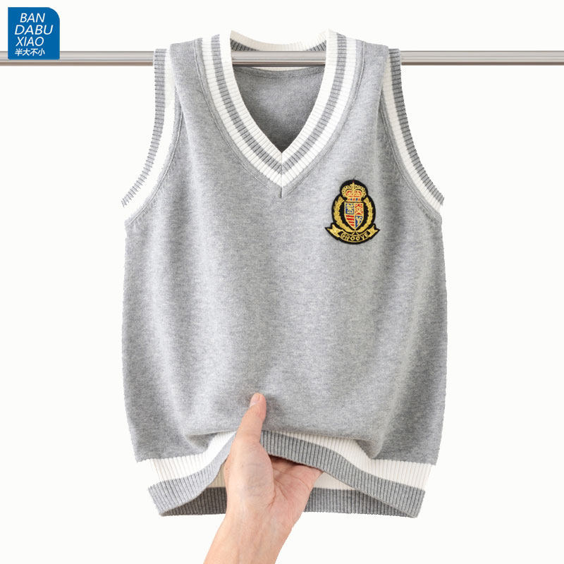 中大童纯棉针织马甲初中生小学生男女G孩子无袖毛衣背心青少年马