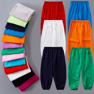 儿童防蚊裤男童棉绸夏季薄款宝宝睡E裤女童白色裤子夏天绵绸灯笼