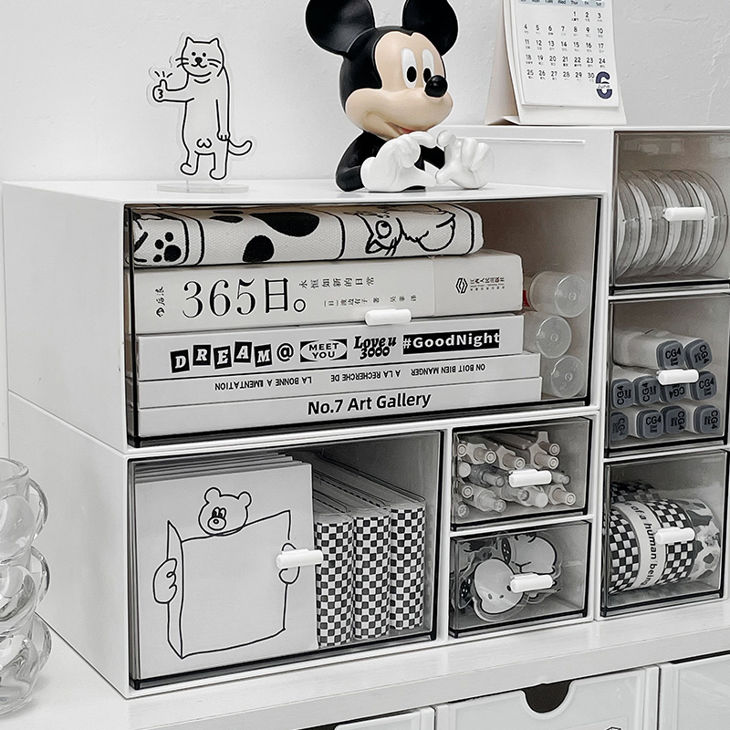 桌面宿舍置物架办公桌多层透明压克力收纳层架学生书U桌抽屉式收