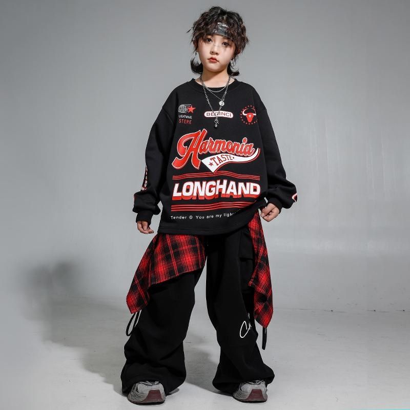 儿童嘻哈街舞演出服韩版男女童A帅气卫衣套装炸街架子鼓服走秀潮