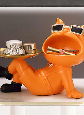 进门口放钥匙的摆件入户玄关家居装饰品轻M奢法斗狗鞋柜托盘收纳