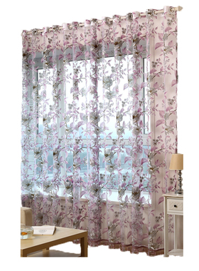 紫色窗帘卧室h免打孔飘窗窗纱隔断挂钩式阳台客厅纱帘成品轻奢半