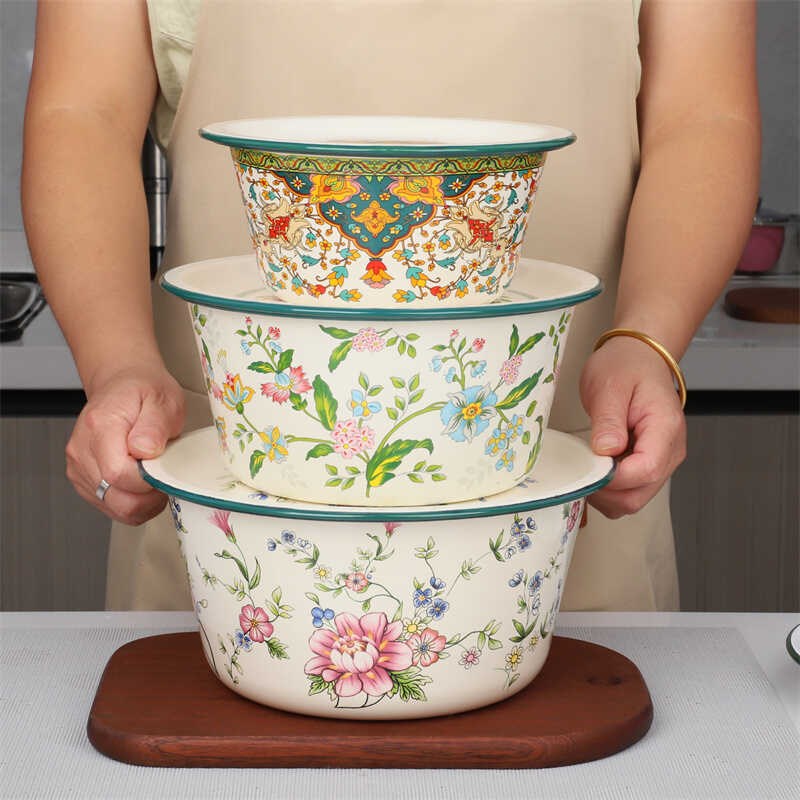 特厚搪瓷平盖盆带盖搪瓷碗和面盆饺子馅I盆带盖深汤盆猪油盆拌菜