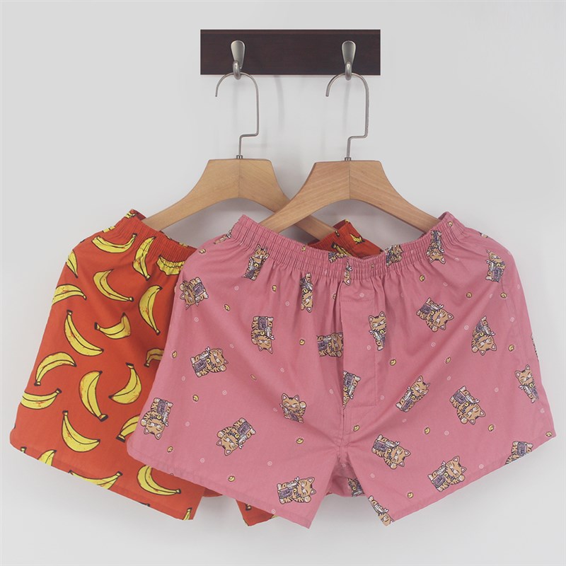 两条装男士e阿罗裤宽松纯棉布平角内裤夏季大码居家四角潮男短睡