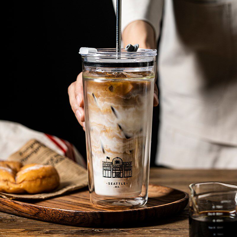 双层高硼硅玻璃吸管m杯大容量成人办公室水杯耐高温女高颜值咖啡