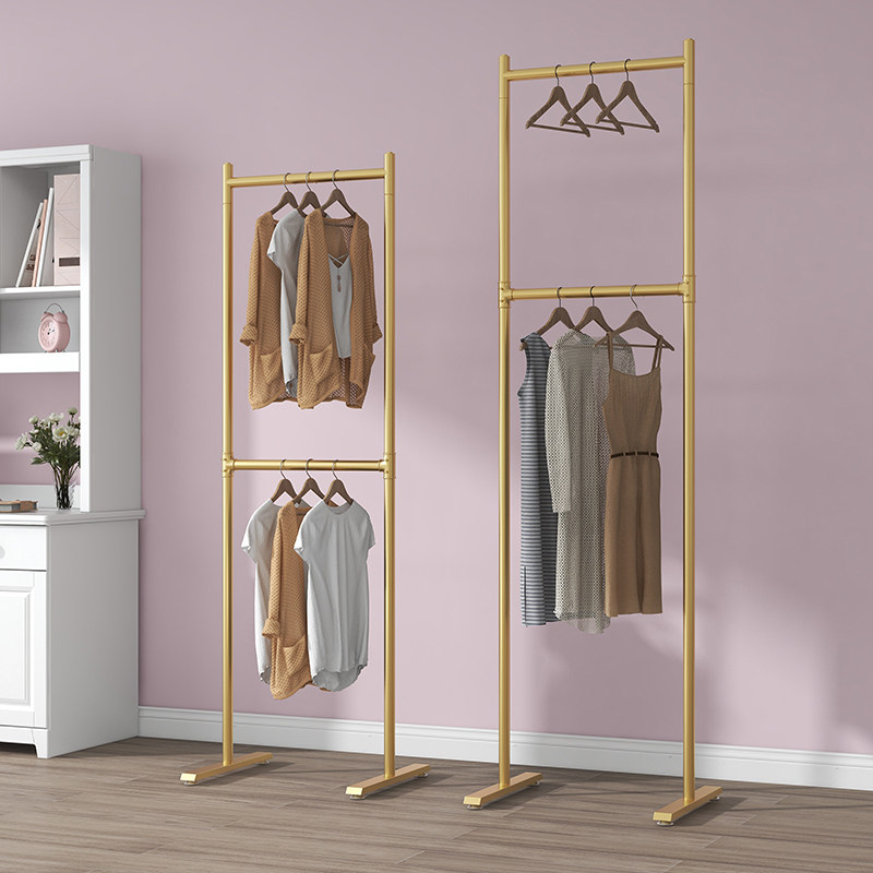 轻奢衣架落地式晒加粗架子立x式金色衣帽架双层卧室收纳白色挂衣