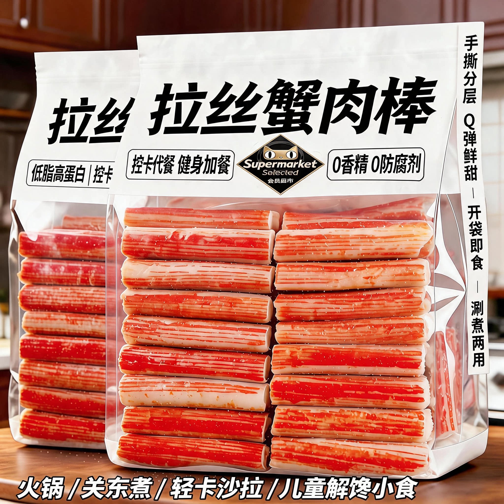 高品质低脂蟹肉棒手撕蟹柳真蟹肉即食0添加健身代餐轻解馋零食