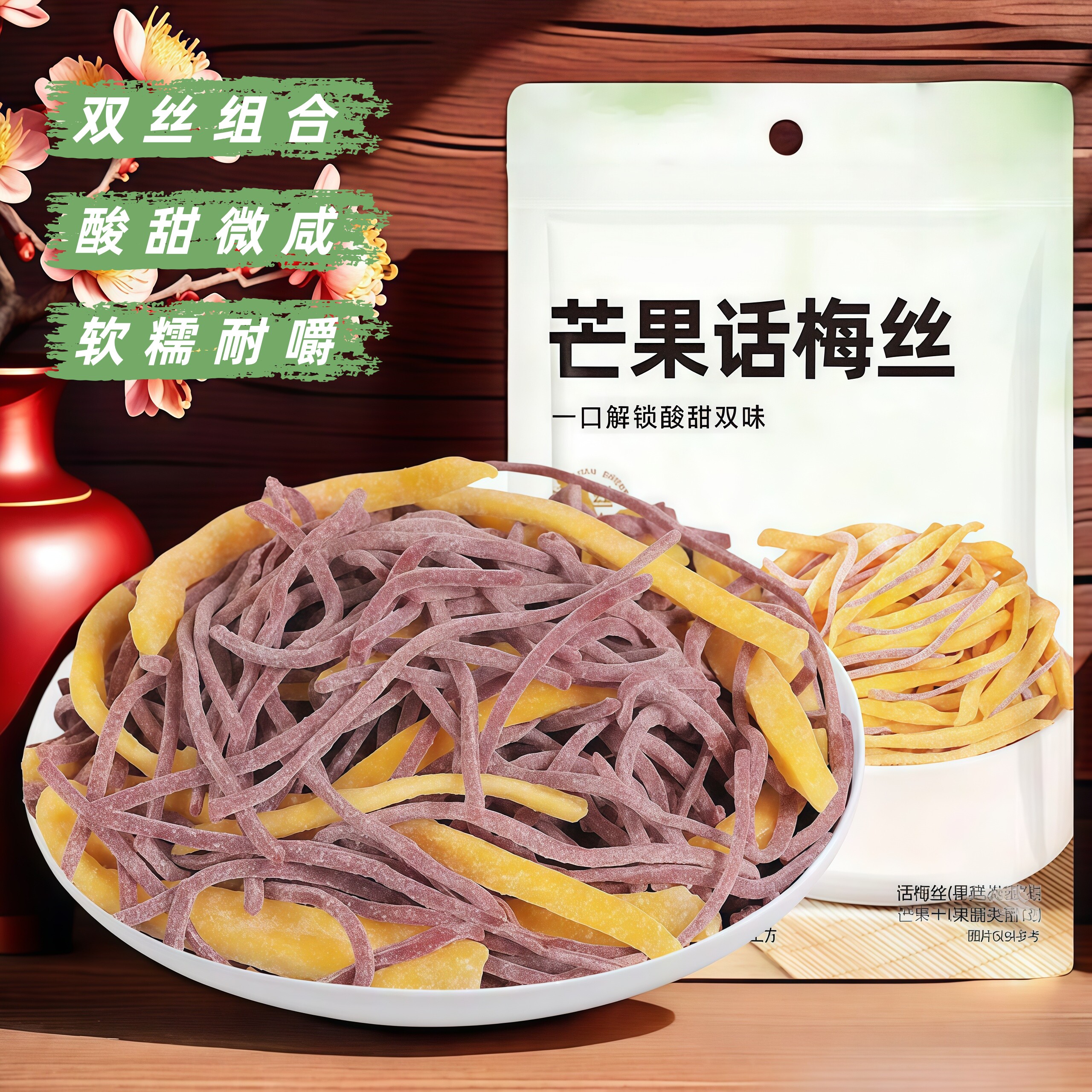 芒果话梅丝果干休闲零食官方旗舰店酸甜芒果干青梅丝梅条混合果干