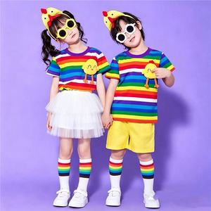 六一儿童演出服啦啦队幼儿园彩虹运动会舞蹈服可爱小鸡舞蹈表演服