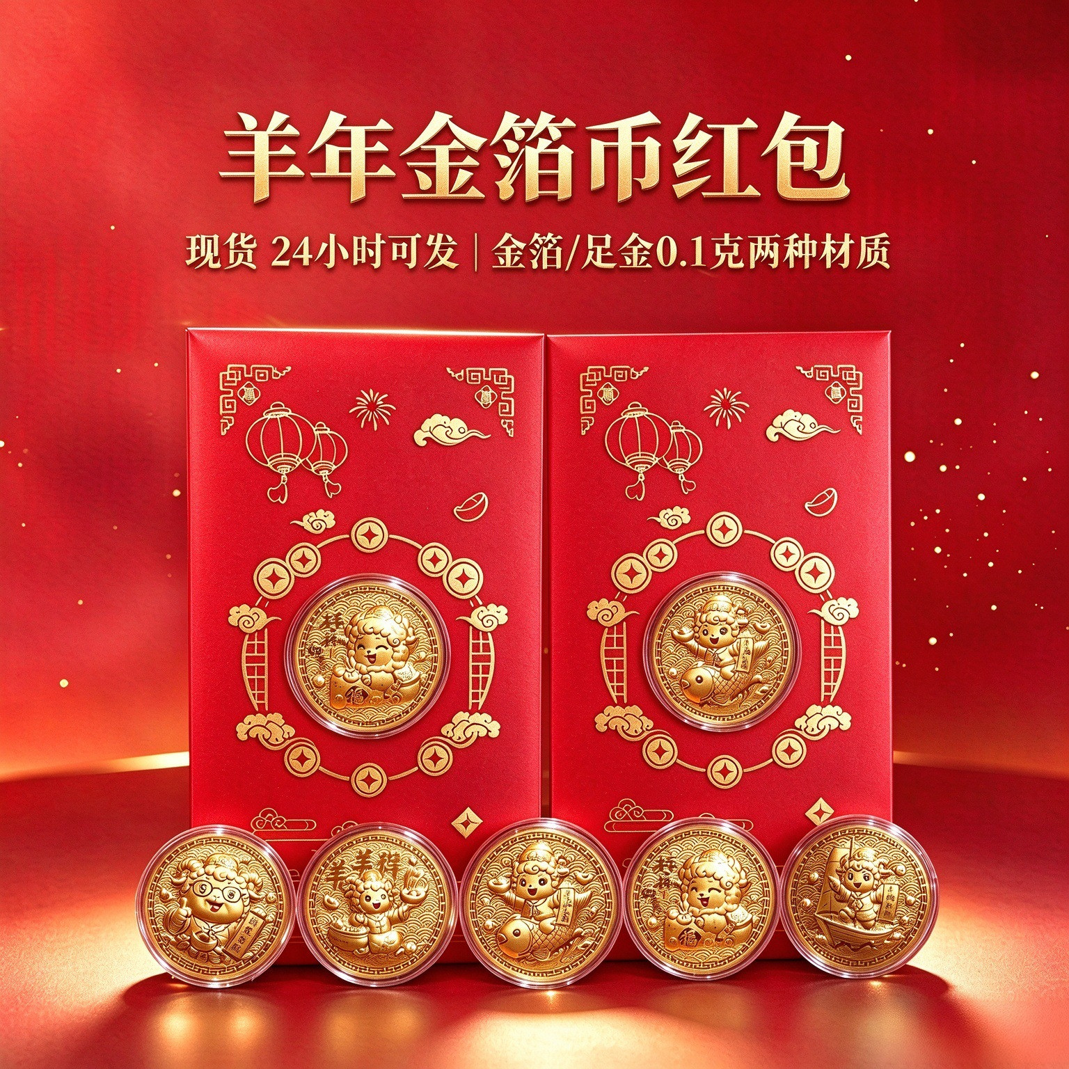 2027羊年纪念币金箔红包开运金币新年开门红五福临门礼盒活动礼品