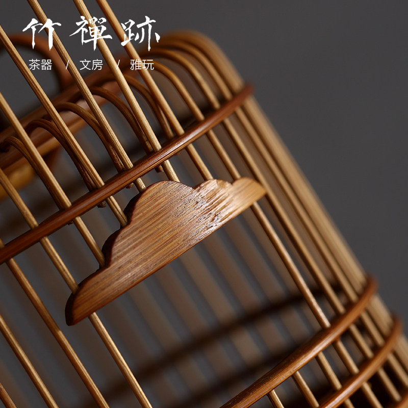 竹禅迹文玩袖珍竹鸟笼 把玩小件竹笼子 茶道茶宠 蝈蝈笼屋型鸟笼