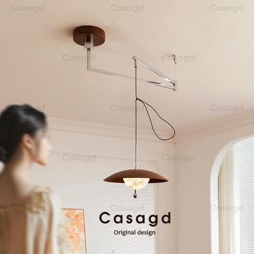 移位餐厅吊灯星河中古风摇臂灯胡桃木纹色餐桌长条吧台吊线灯casa