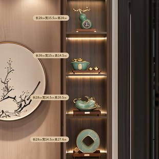 中国风陶瓷冰裂釉金玉白菜摆件招百财玄关电视酒柜博古架家居饰品