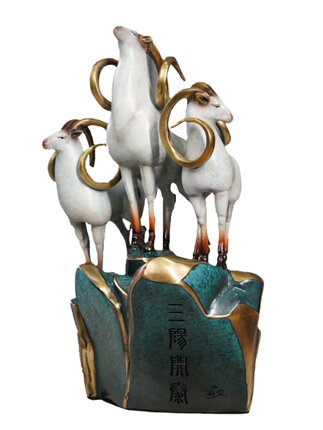 必禧利黄铜羊摆件三羊开泰摆设新中式客厅玄关装饰全铜工艺品赠礼