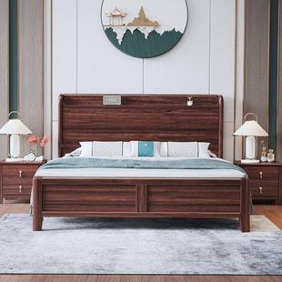 乌金木KSA新中式 M木床1.8M双人床实主卧大床1.5气高压箱储物实木