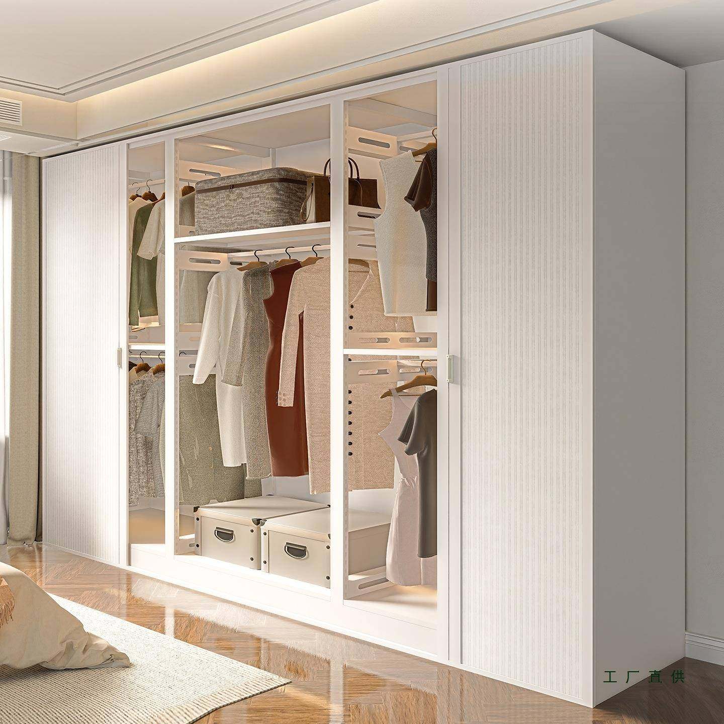 加厚家用全封闭UNO钢制推拉门衣柜易简属组装卧帽室衣间金货架挂