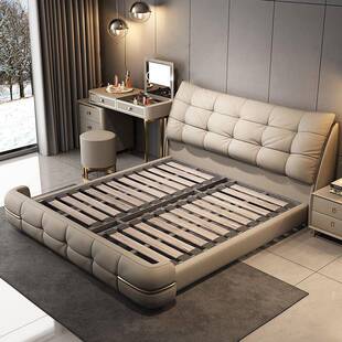 年新款 床床主婚668卧室大大床气米软木包靠背皮床实床