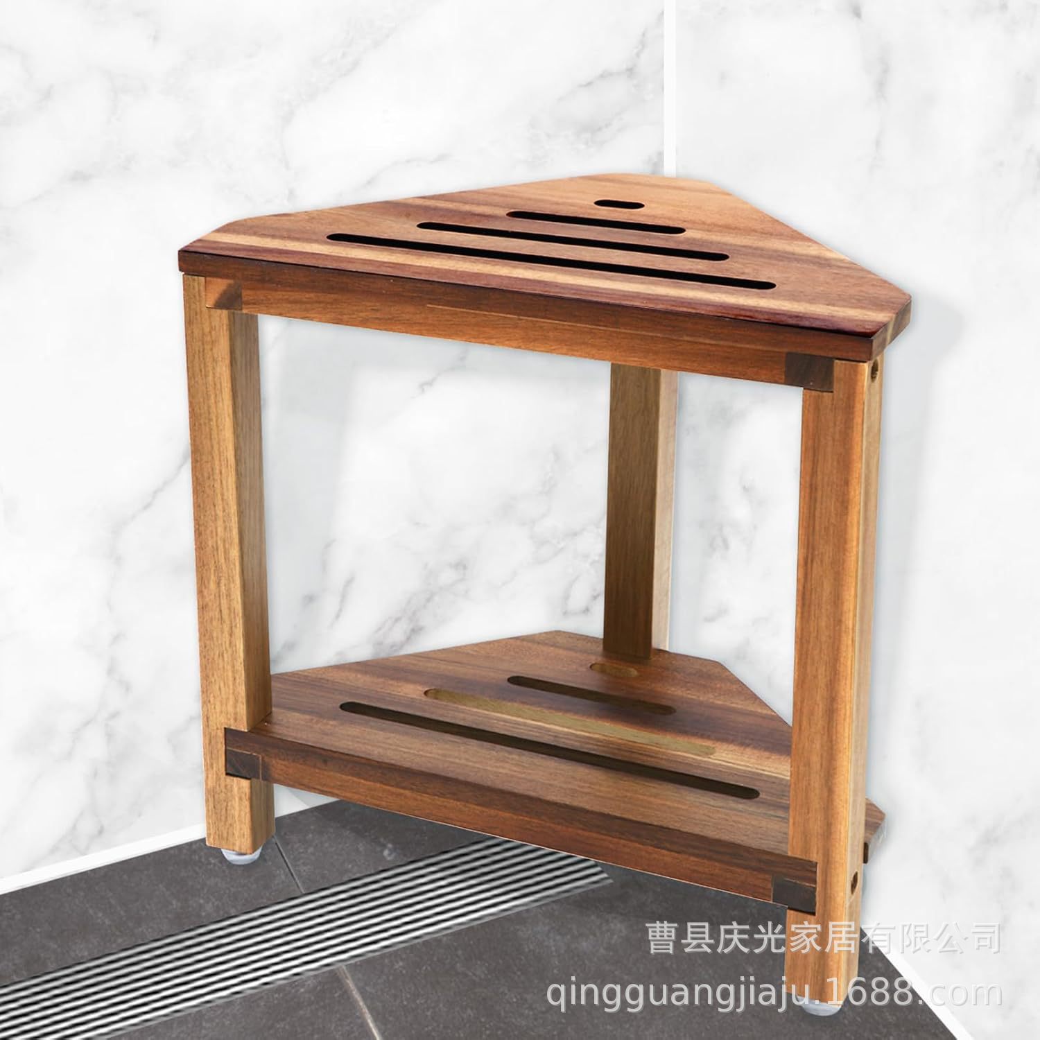竹木浴室墙角三角多层置物凳