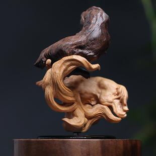 阳能旋汽车摆件黄杨木太旺财狗旺旺生财车载转VRN雕招财饰品中式