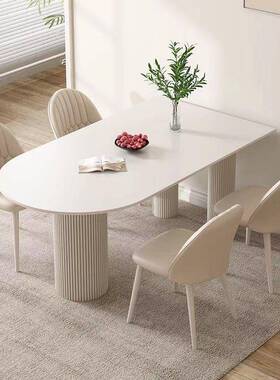 HS岩板半圆岛台餐桌一体家小RRM户型岩板桌餐轻用奢餐奶油桌风餐