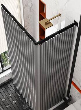 杆隐形浴16772帘浴室隔帘防水布干湿分离可叠叠浴高档挂帘折叠杆