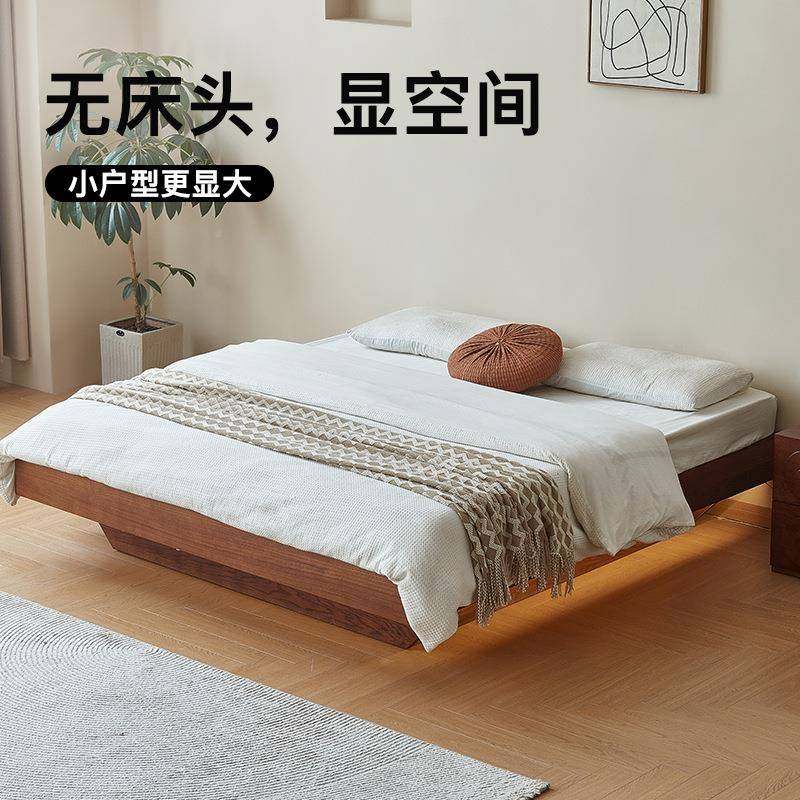 现代简约悬床家用小户型榻米落浮榻地无床头床储架高箱物ATR实木