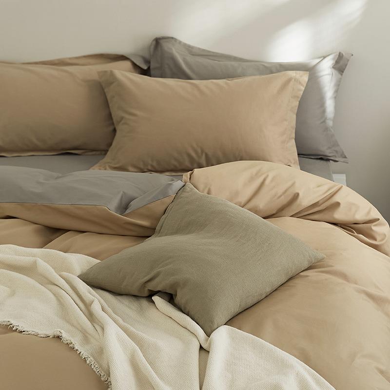 秋冬加厚100支纯棉笠被磨毛四件套OII全棉约纯简色床单套床式三件