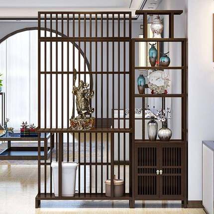 新中式入玄关柜UIN古架屏博风隔柜客厅进门家用遮户挡置断物架装