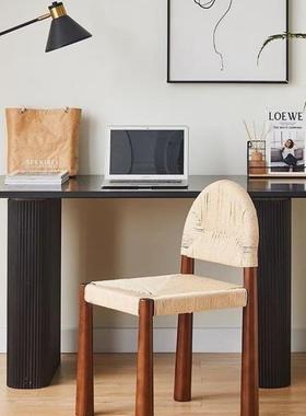 藤复古古实厅木水草中编织椅设计RFN师民宿餐藤编中古风法式实木