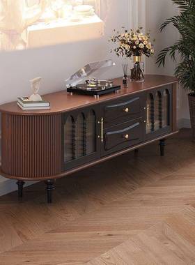 法式复古实木蒂电WHB视柜黑色温小户型客厅家用储物式柜美中古风