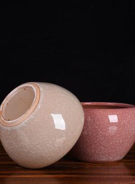 陶瓷鱼盆肉水窑培架花盆水多仙花裂纹釉官摆件家居玄关博古01485