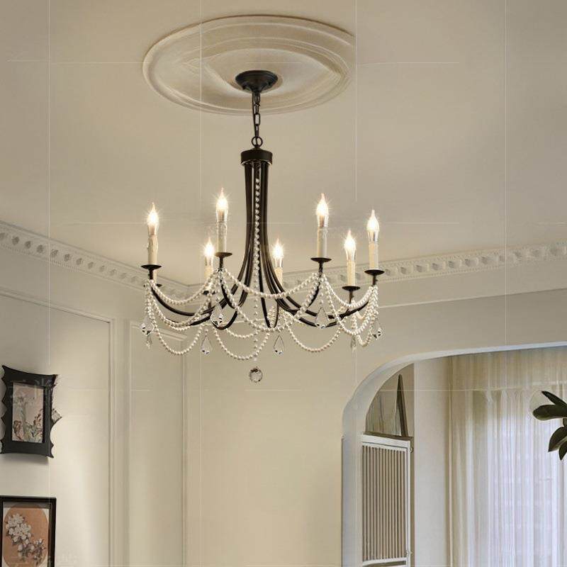 法式水珍晶主房客KTU厅吊灯美式复古设师黑色珠公主房浪漫卧室间