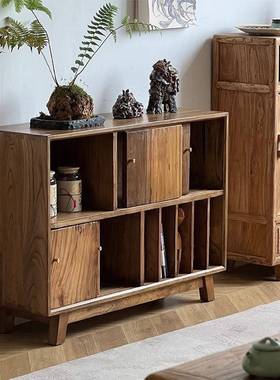 老榆木宿餐柜风化木复古民茶水柜实木储物柜实75371靠墙落地边收