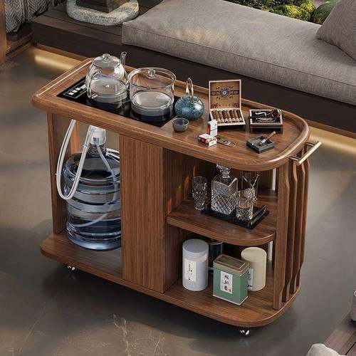 全实可移动茶台多功能沙茶桌几小推车木储物柜客厅SZC茶水柜边发