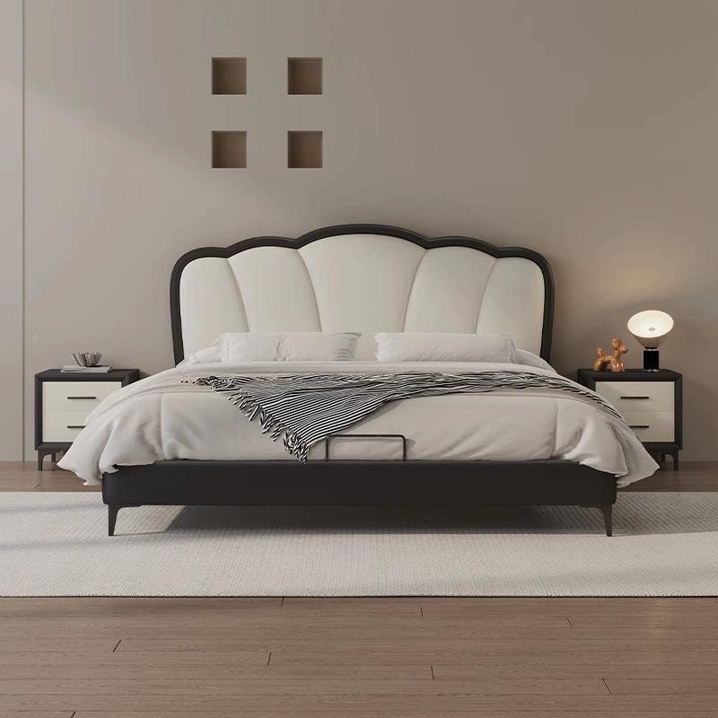 双中古风轻奢PJY实木床1.米白色现代简1.5米人主卧欧式8软包皮约