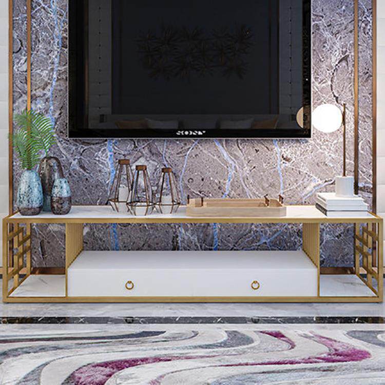 现视代客厅实木电柜双抽大屉轻549467奢金色铁艺视听柜厅时尚背景