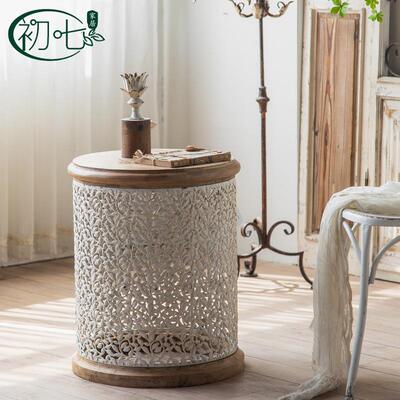 式乡边民村镂空雕美花小茶几客厅沙发几YTN宿大厅角几复古卧室床