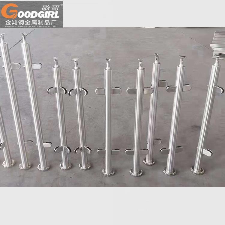 加厚不锈栏钢圆管立LGO柱室内梯夹玻璃桥梁场商木楼杆别墅楼梯扶