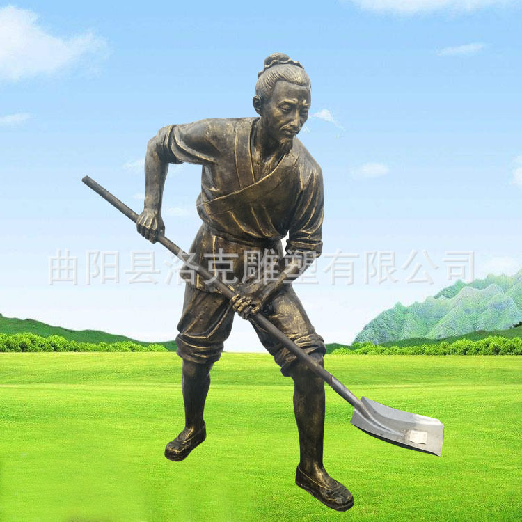 仿铜玻璃钢中式农耕文化黄牛拉犁雕塑开荒耕地牛民俗人物景观摆件