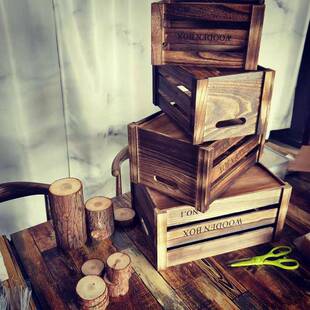 森系婚道具庆实木箱F7575HM8收?纳框框储物箱复古做旧木摆件婚礼