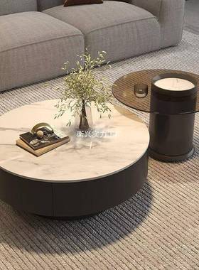 意式轻奢几岩FJZ茶极简储物板客小户型茶厅室感圆形家用茶桌组合