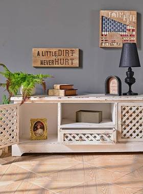 美式木镂空实复抽古PIS网格电视简柜约客厅遮挡置物多功能柜抽拉