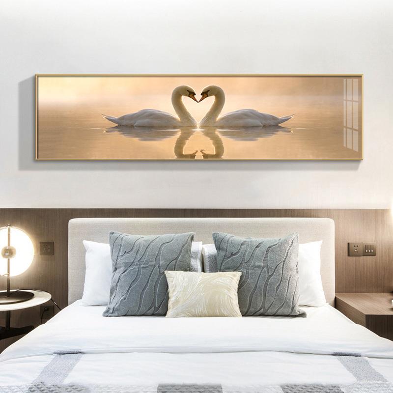 毛画现代浪漫简约温馨天鹅挂羽卧AFN室床头装饰画酒店民宿客厅壁